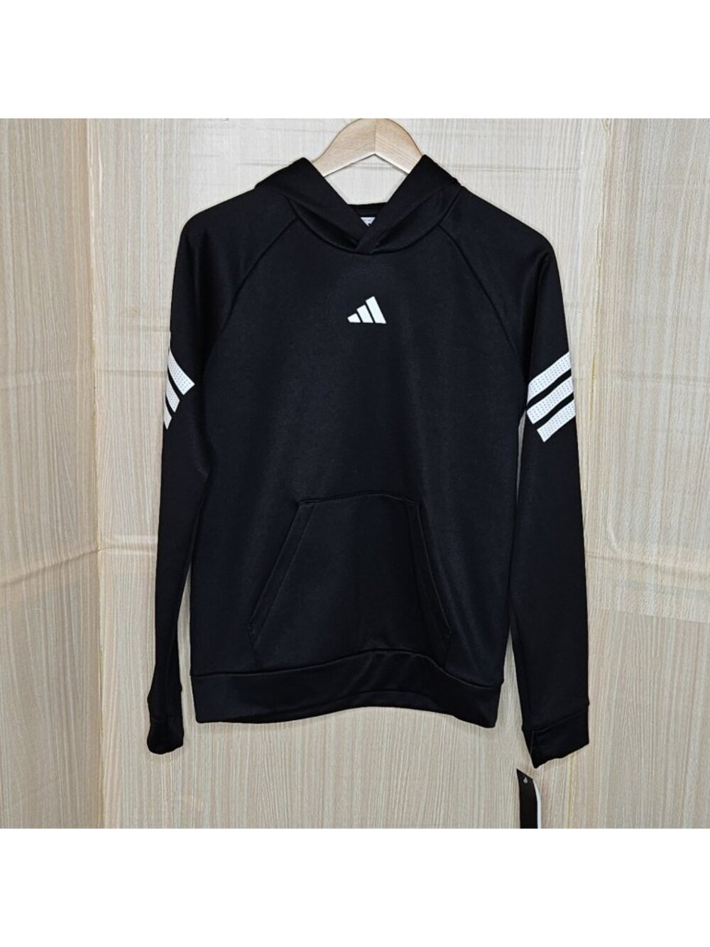 Adidas Boys New Black Hooded Logo Pullover Sweatshirt 18-20